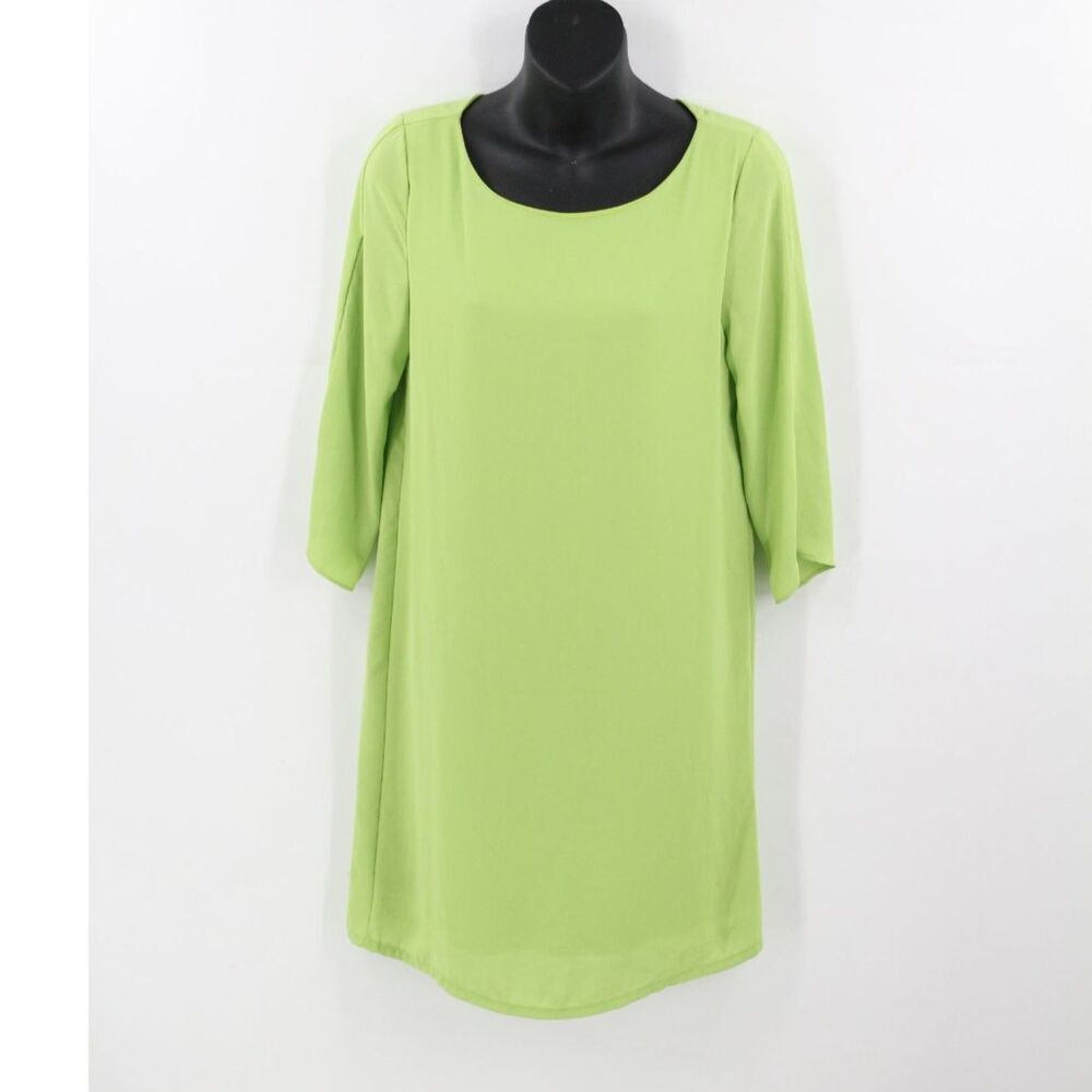 Everly Womens Neon Green Shift Dress Size Small 3/4 Sleeve Lined